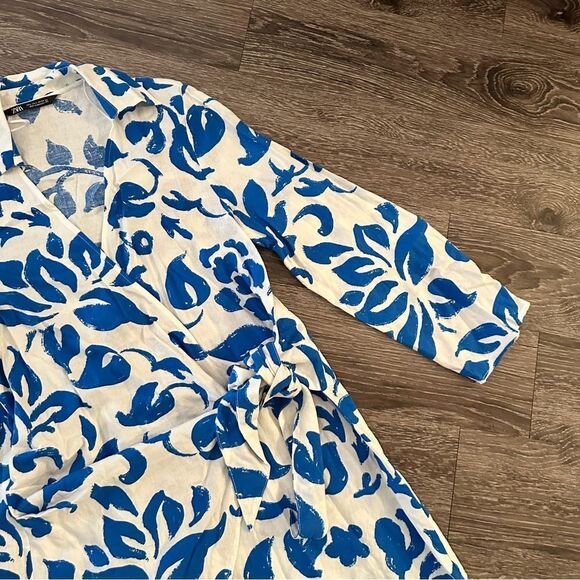 Zara Linen Blend Wrap Dress - Picture 4 of 7